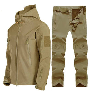 Planet Gates Khaki Suit / L(65-75kg) Men Winter Tactical Fishing Hooded Jackets Pants Suit Camping Hiking Hunting Trousers Windproof Elastic Softshell Warm Oversized