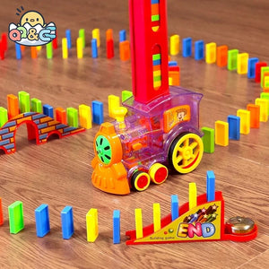 Planet Gates Kids Domino Train Car Set Sound Light Automatic Laying Domino Brick Colorful Dominoes Blocks Game Educational DIY Toys Gifts