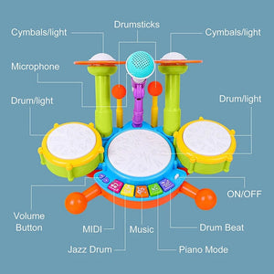 Planet Gates Kids Drum Set Toddlers 1-3 Musical Baby Educational Instruments Toys for Toddlers Girl Microphone Learning Activities Gifts