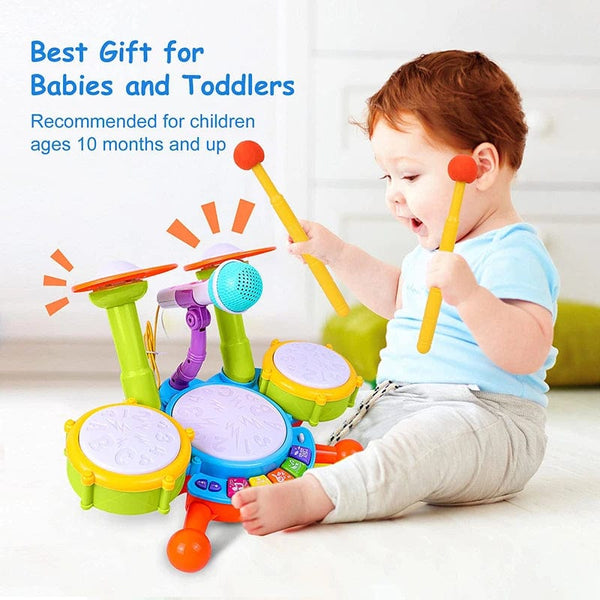 Planet Gates Kids Drum Set Toddlers 1-3 Musical Baby Educational Instruments Toys for Toddlers Girl Microphone Learning Activities Gifts