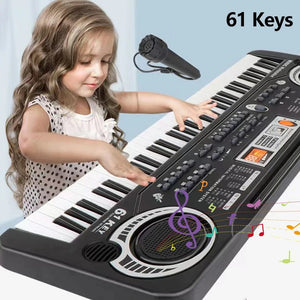 Planet Gates Kids Electronic Piano Keyboard Portable 61 Keys Organ with Microphone Education Toys Musical Instrument Gift for Child Beginner