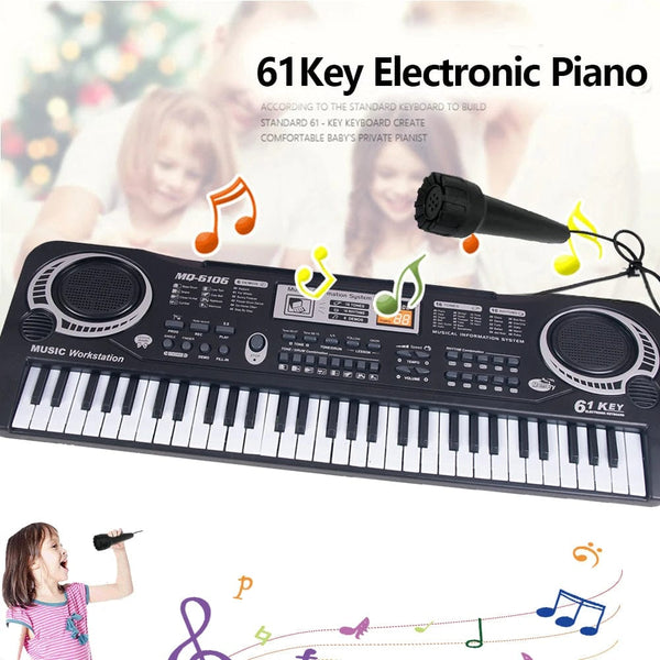Planet Gates Kids Electronic Piano Keyboard Portable 61 Keys Organ with Microphone Education Toys Musical Instrument Gift for Child Beginner