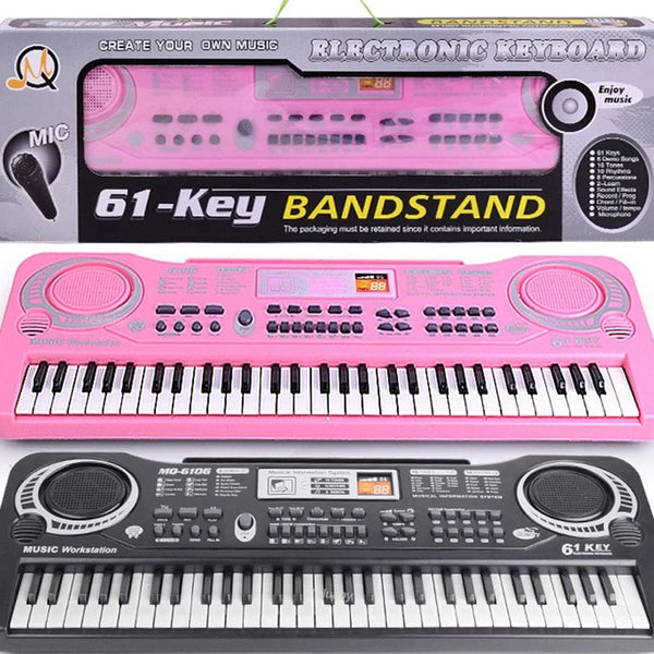 Planet Gates Kids Electronic Piano Keyboard Portable 61 Keys Organ with Microphone Education Toys Musical Instrument Gift for Child Beginner