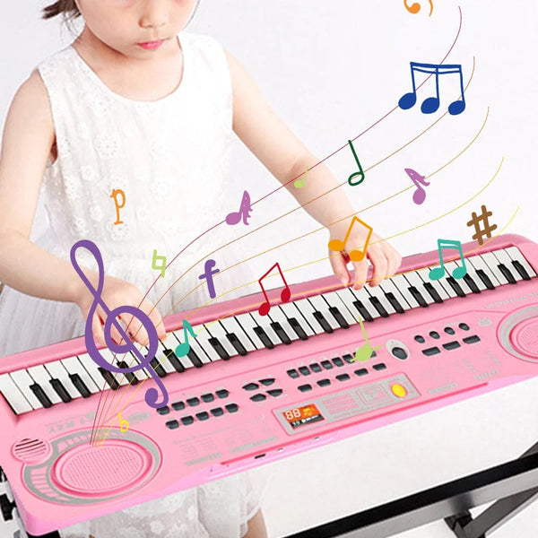 Planet Gates Kids Electronic Piano Keyboard Portable 61 Keys Organ with Microphone Education Toys Musical Instrument Gift for Child Beginner
