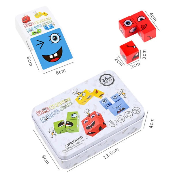 Planet Gates Kids Emotions Expression Game Wooden Cube Face Changing Board Cartoon Puzzle Toy Montessori Thinking Challenge Games