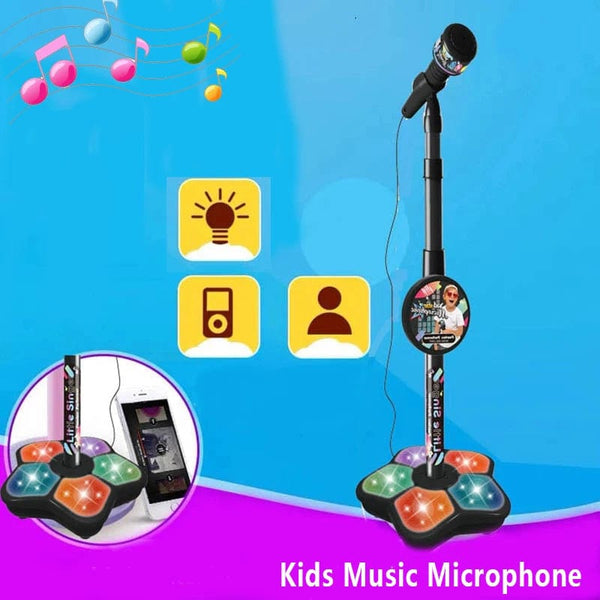Planet Gates Kids Microphone with Stand Karaoke Song Music Instrument Toys Brain-Training Educational Toy Birthday Gift for Girl Boy