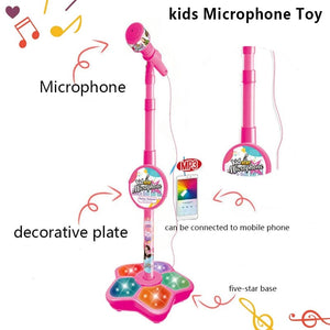 Planet Gates Kids Microphone with Stand Karaoke Song Music Instrument Toys Brain-Training Educational Toy Birthday Gift for Girl Boy