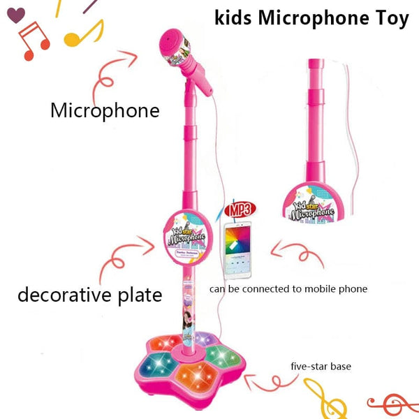 Planet Gates Kids Microphone with Stand Karaoke Song Music Instrument Toys Brain-Training Educational Toy Birthday Gift for Girl Boy
