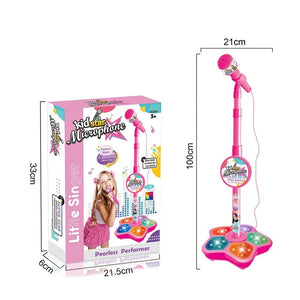 Planet Gates Kids Microphone with Stand Karaoke Song Music Instrument Toys Brain-Training Educational Toy Birthday Gift for Girl Boy
