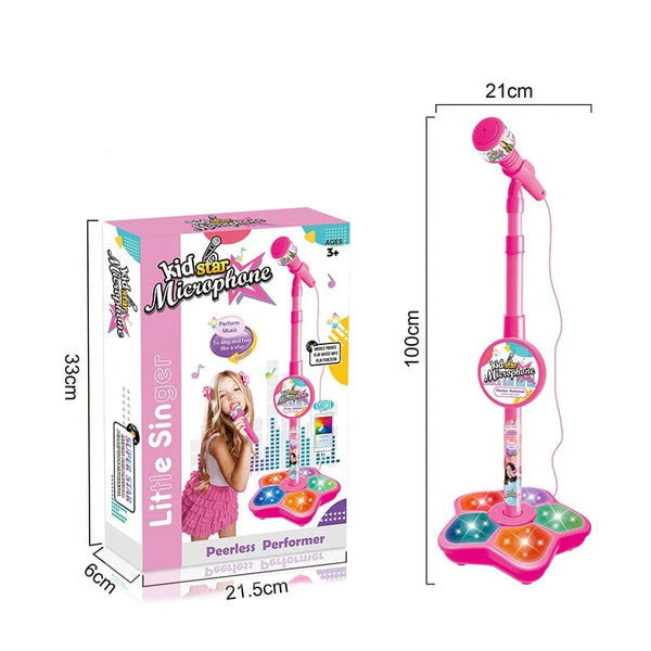 Planet Gates Kids Microphone with Stand Karaoke Song Music Instrument Toys Brain-Training Educational Toy Birthday Gift for Girl Boy