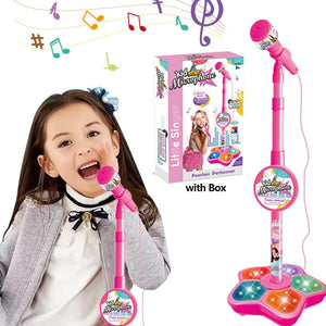 Planet Gates Kids Microphone with Stand Karaoke Song Music Instrument Toys Brain-Training Educational Toy Birthday Gift for Girl Boy