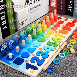 Planet Gates Kids Montessori Math Toys For Toddlers Educational Wooden Puzzle Fishing Toys Count Number Shape Matching Sorter Games Board Toy