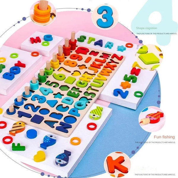 Planet Gates Kids Montessori Math Toys For Toddlers Educational Wooden Puzzle Fishing Toys Count Number Shape Matching Sorter Games Board Toy