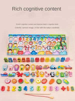 Planet Gates Kids Montessori Math Toys For Toddlers Educational Wooden Puzzle Fishing Toys Count Number Shape Matching Sorter Games Board Toy