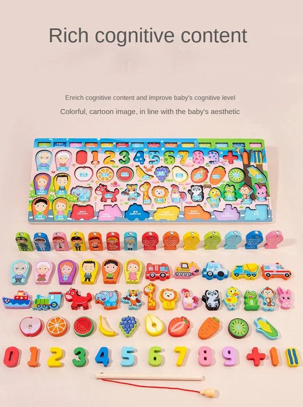 Planet Gates Kids Montessori Math Toys For Toddlers Educational Wooden Puzzle Fishing Toys Count Number Shape Matching Sorter Games Board Toy