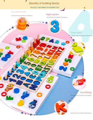 Planet Gates Kids Montessori Math Toys For Toddlers Educational Wooden Puzzle Fishing Toys Count Number Shape Matching Sorter Games Board Toy