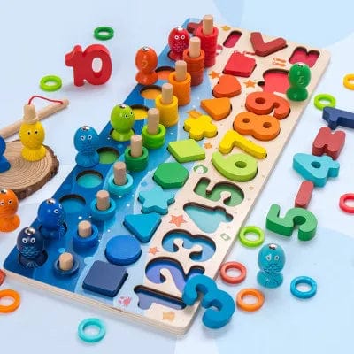 Planet Gates Kids Montessori Math Toys For Toddlers Educational Wooden Puzzle Fishing Toys Count Number Shape Matching Sorter Games Board Toy