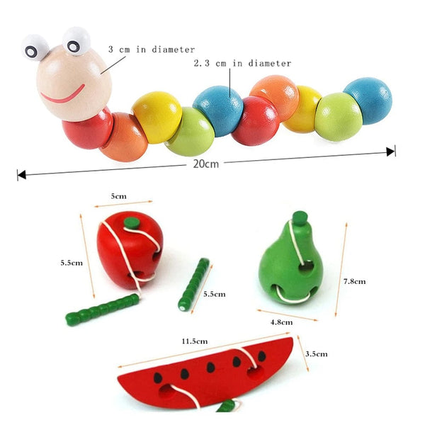 Planet Gates Kids Montessori Toy Worm Eat Fruit Wooden Puzzle Toy Fingers Flexible Training Twisting Worm Educational Toys for Children Gifts