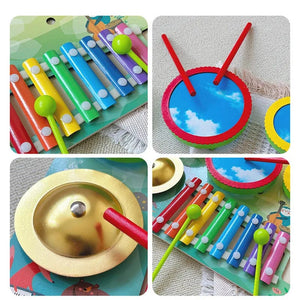 Planet Gates Kids Musical Xylophone Montessori Baby Musical Toys Wooden Percussion Instruments Drum Set Learning Educational Toys for Toddler