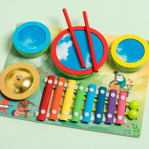 Planet Gates Kids Musical Xylophone Montessori Baby Musical Toys Wooden Percussion Instruments Drum Set Learning Educational Toys for Toddler