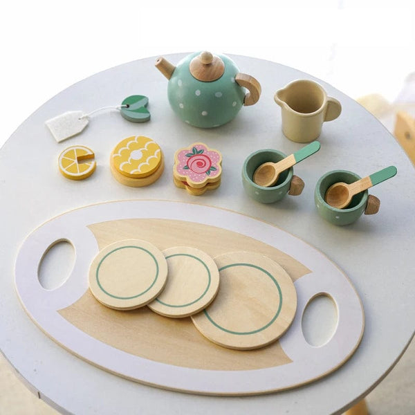 Planet Gates Kids Wooden Toys Coffee Maker Toy Set Cake Ice Cream Tea Time Playset Toddler Pretend Play Kitchen Accessories Gift for Children