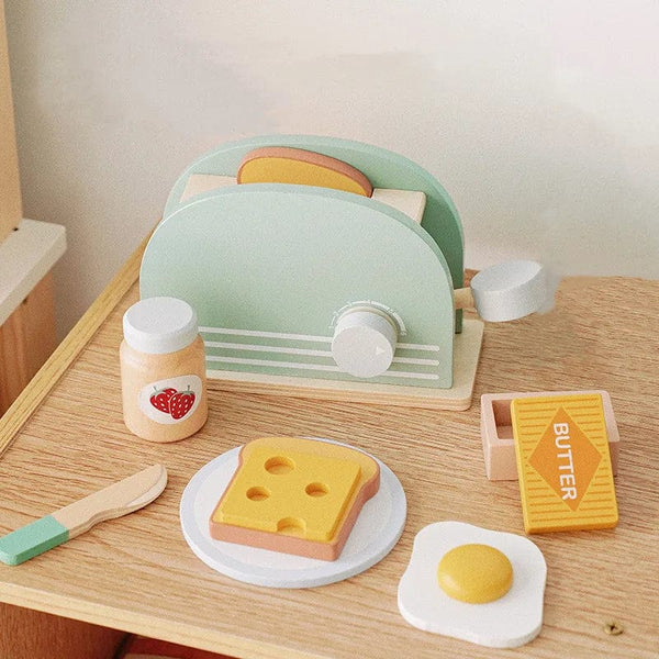 Planet Gates Kids Wooden Toys Coffee Maker Toy Set Cake Ice Cream Tea Time Playset Toddler Pretend Play Kitchen Accessories Gift for Children
