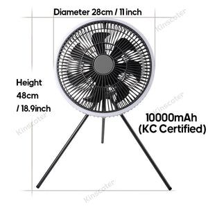Planet Gates KINSCOTER 10000mAh Outdoor Camping Fan, 11inch Large Ceiling Fan with LED Lighting, Multifunction Air Circulator Cooler Fan