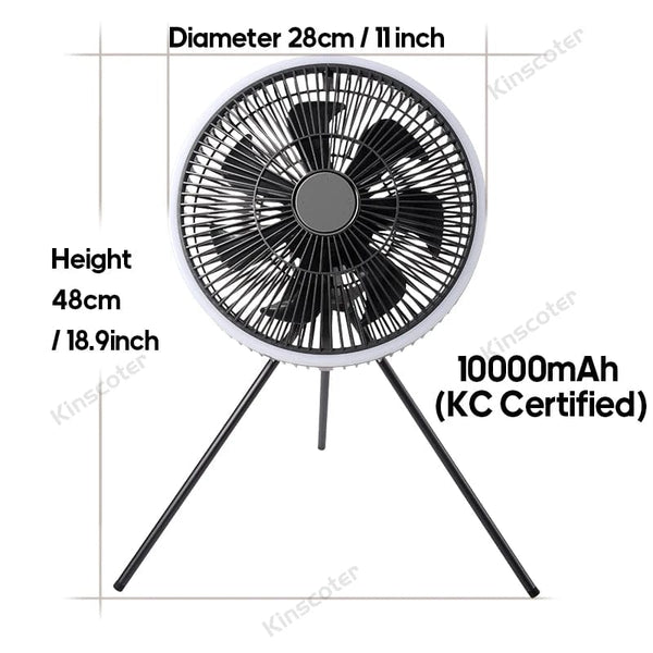 Planet Gates KINSCOTER 10000mAh Outdoor Camping Fan, 11inch Large Ceiling Fan with LED Lighting, Multifunction Air Circulator Cooler Fan
