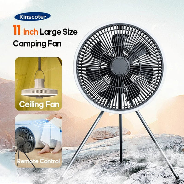 Planet Gates KINSCOTER 10000mAh Outdoor Camping Fan, 11inch Large Ceiling Fan with LED Lighting, Multifunction Air Circulator Cooler Fan