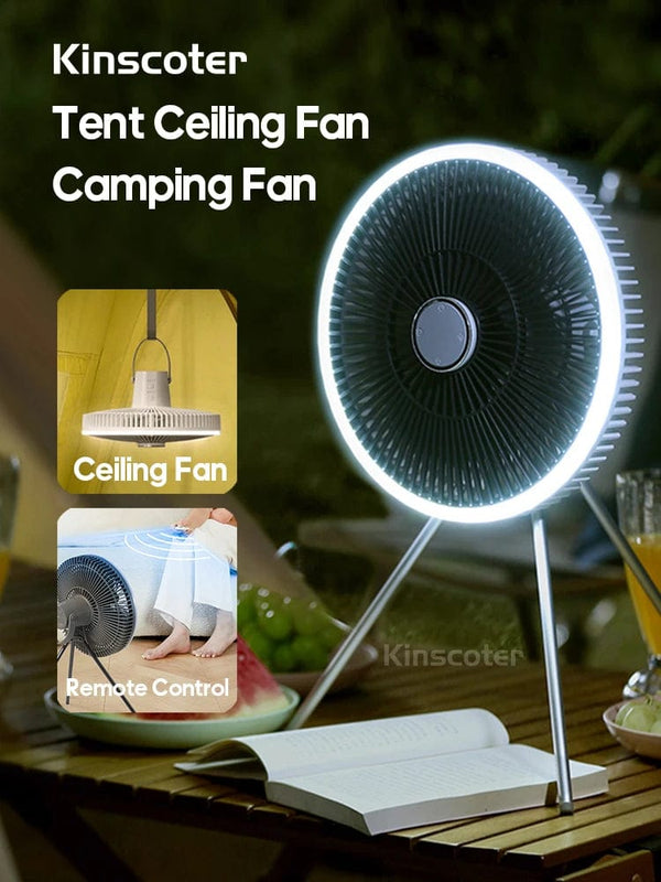 Planet Gates KINSCOTER 10000mAh Outdoor Camping Fan, 11inch Large Ceiling Fan with LED Lighting, Multifunction Air Circulator Cooler Fan