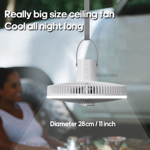 Planet Gates KINSCOTER 10000mAh Outdoor Camping Fan, 11inch Large Ceiling Fan with LED Lighting, Multifunction Air Circulator Cooler Fan
