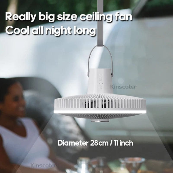 Planet Gates KINSCOTER 10000mAh Outdoor Camping Fan, 11inch Large Ceiling Fan with LED Lighting, Multifunction Air Circulator Cooler Fan