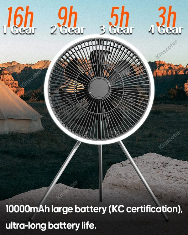 Planet Gates KINSCOTER 10000mAh Outdoor Camping Fan, 11inch Large Ceiling Fan with LED Lighting, Multifunction Air Circulator Cooler Fan