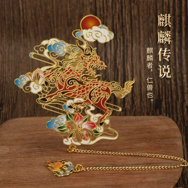 Planet Gates Kirin Luxury Metal Bookmark Chinese Style Retro Animal Shape Stationery Creative Gift Teacher Student School Office Supplies