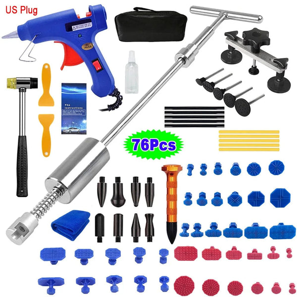 Planet Gates Kit 1 76Pcs(US Plug) Professional Car Dent Repair Tools Paintless Dent Repair Kit Auto Body Dent Removal Remover Kits Dent Puller for Car Workshops