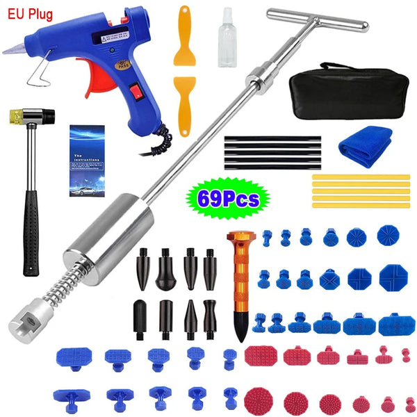 Planet Gates Kit 2 69Pcs(EU Plug) Professional Car Dent Repair Tools Paintless Dent Repair Kit Auto Body Dent Removal Remover Kits Dent Puller for Car Workshops