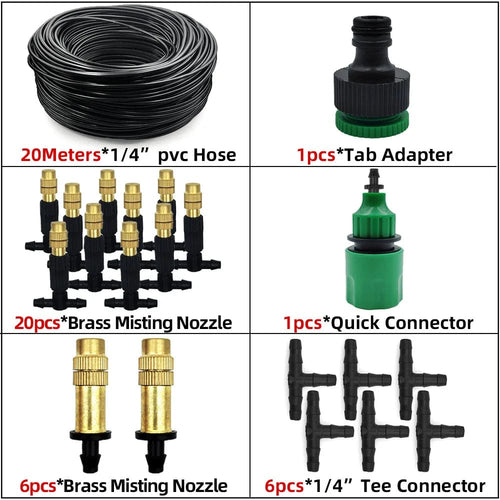 Planet Gates KIT001-20M 5M-30M Outdoor Misting Cooling System Garden Irrigation Watering 1/4'' Brass Atomizer Nozzles 4/7mm Hose for Patio Greenhouse