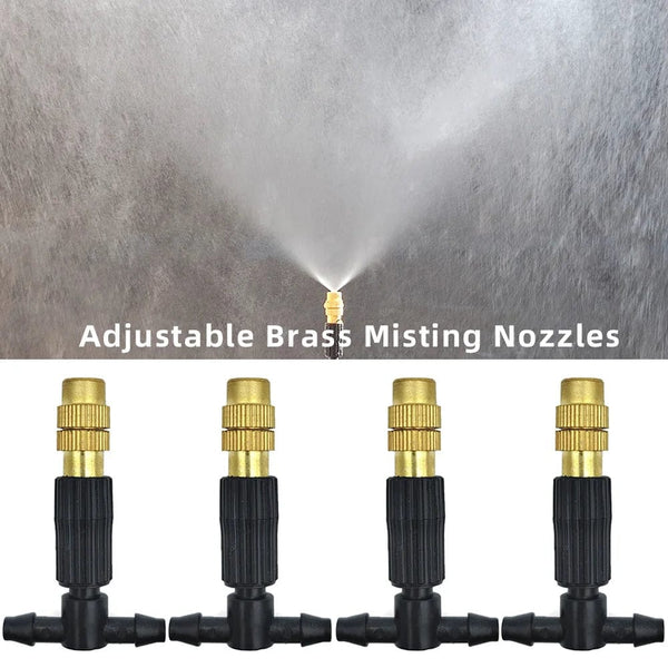 Planet Gates KIT001-20M 5M-30M Outdoor Misting Cooling System Garden Irrigation Watering 1/4'' Brass Atomizer Nozzles 4/7mm Hose for Patio Greenhouse