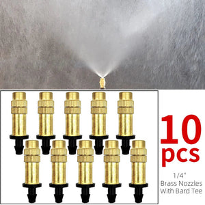 Planet Gates KIT001-20M 5M-30M Outdoor Misting Cooling System Garden Irrigation Watering 1/4'' Brass Atomizer Nozzles 4/7mm Hose for Patio Greenhouse