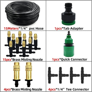 Planet Gates KIT001-20M 5M-30M Outdoor Misting Cooling System Garden Irrigation Watering 1/4'' Brass Atomizer Nozzles 4/7mm Hose for Patio Greenhouse