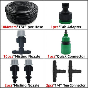 Planet Gates KIT001-20M 5M-30M Outdoor Misting Cooling System Garden Irrigation Watering 1/4'' Brass Atomizer Nozzles 4/7mm Hose for Patio Greenhouse