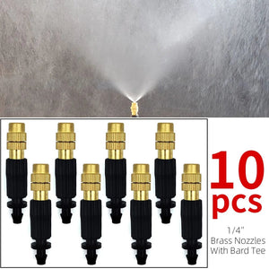 Planet Gates KIT001-20M 5M-30M Outdoor Misting Cooling System Garden Irrigation Watering 1/4'' Brass Atomizer Nozzles 4/7mm Hose for Patio Greenhouse