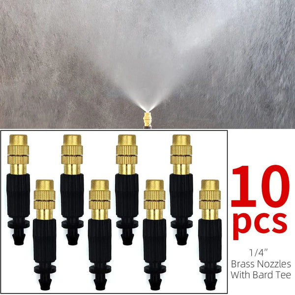 Planet Gates KIT001-20M 5M-30M Outdoor Misting Cooling System Garden Irrigation Watering 1/4'' Brass Atomizer Nozzles 4/7mm Hose for Patio Greenhouse