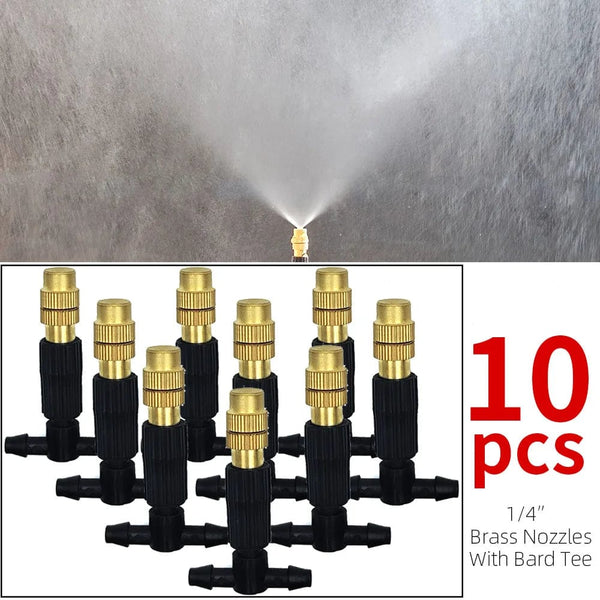 Planet Gates KIT001-20M 5M-30M Outdoor Misting Cooling System Garden Irrigation Watering 1/4'' Brass Atomizer Nozzles 4/7mm Hose for Patio Greenhouse