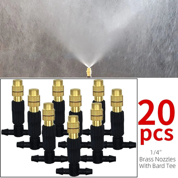 Planet Gates KIT001-20M 5M-30M Outdoor Misting Cooling System Garden Irrigation Watering 1/4'' Brass Atomizer Nozzles 4/7mm Hose for Patio Greenhouse