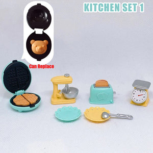 Planet Gates Kitchen Set 1 DIY Dollhouse Bear Biscuits 1/12 Miniature Furniture Toaster Oven Mixer Electronic Scale Model Set Kitchen Toys For Girl Gift