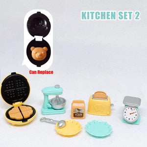 Planet Gates Kitchen Set 2 DIY Dollhouse Bear Biscuits 1/12 Miniature Furniture Toaster Oven Mixer Electronic Scale Model Set Kitchen Toys For Girl Gift