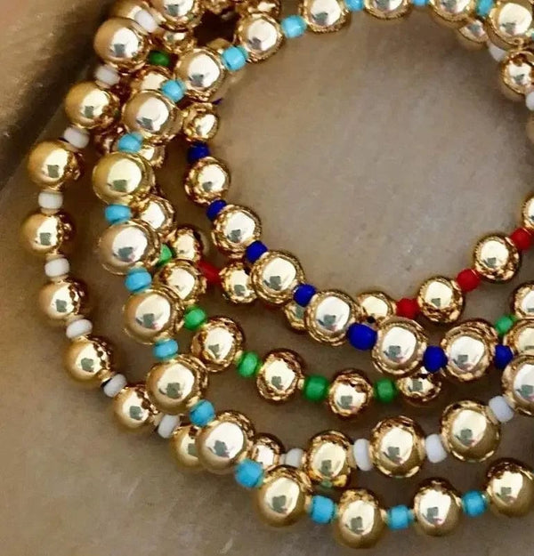 Planet Gates KKBEAD 18 K Gold Beads Bracelets Y2k Gold Plated Beaded Stretch Bracelet Jewelry for Women Accessories Pulseras Mujer Moda