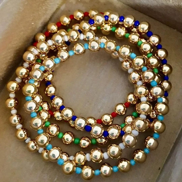 Planet Gates KKBEAD 18 K Gold Beads Bracelets Y2k Gold Plated Beaded Stretch Bracelet Jewelry for Women Accessories Pulseras Mujer Moda
