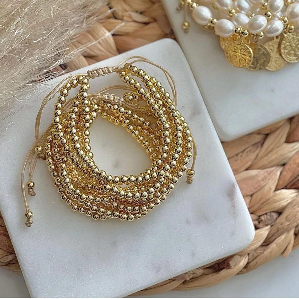 Planet Gates KKBEAD Bracelets Gold Plated 18 K Waterproof Multilayer Stackable Beaded Bracelet for Women Gifts Pulseras Femme